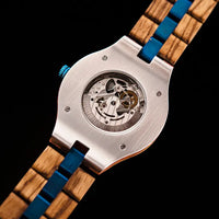 Montre FL Watch Automatik - Bois de Zèbre - Mécanisme Argenté - Bleu